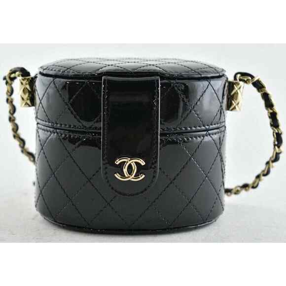 Chanel 20A Mini Black Patent Vanity Quilted CC On Chain Shoulder Crossbody Bag - Picture 1 of 12